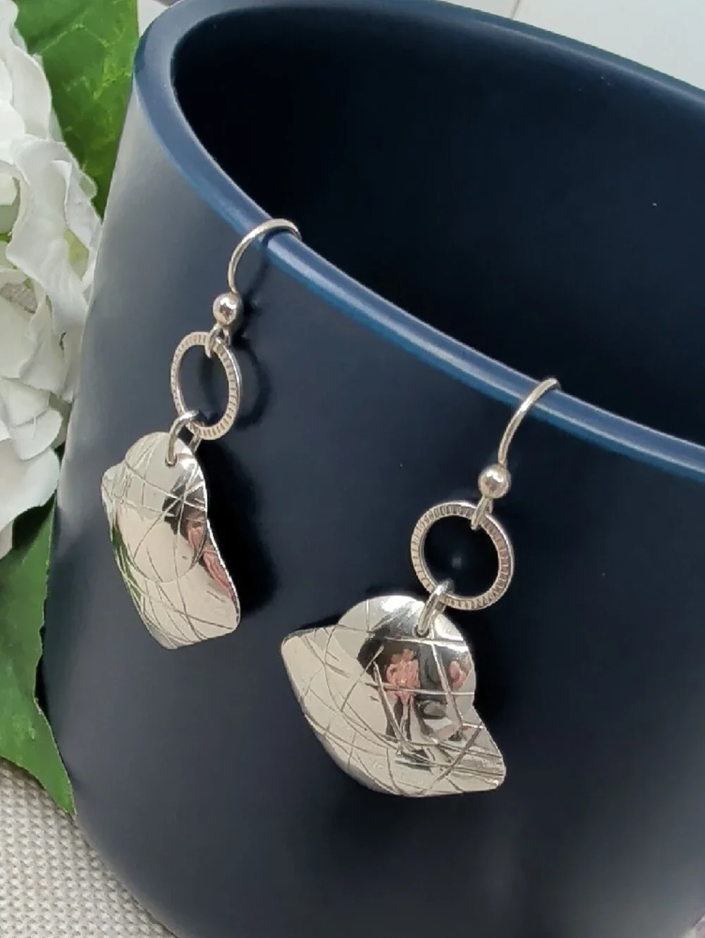Vintage 925 Sterling Silver Hand-Hammered Crosshatch Shield Earrings